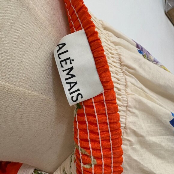 Alemais Pomegranate Floral Print Square-Neck Linen Midi Dress - Picture 10 of 12